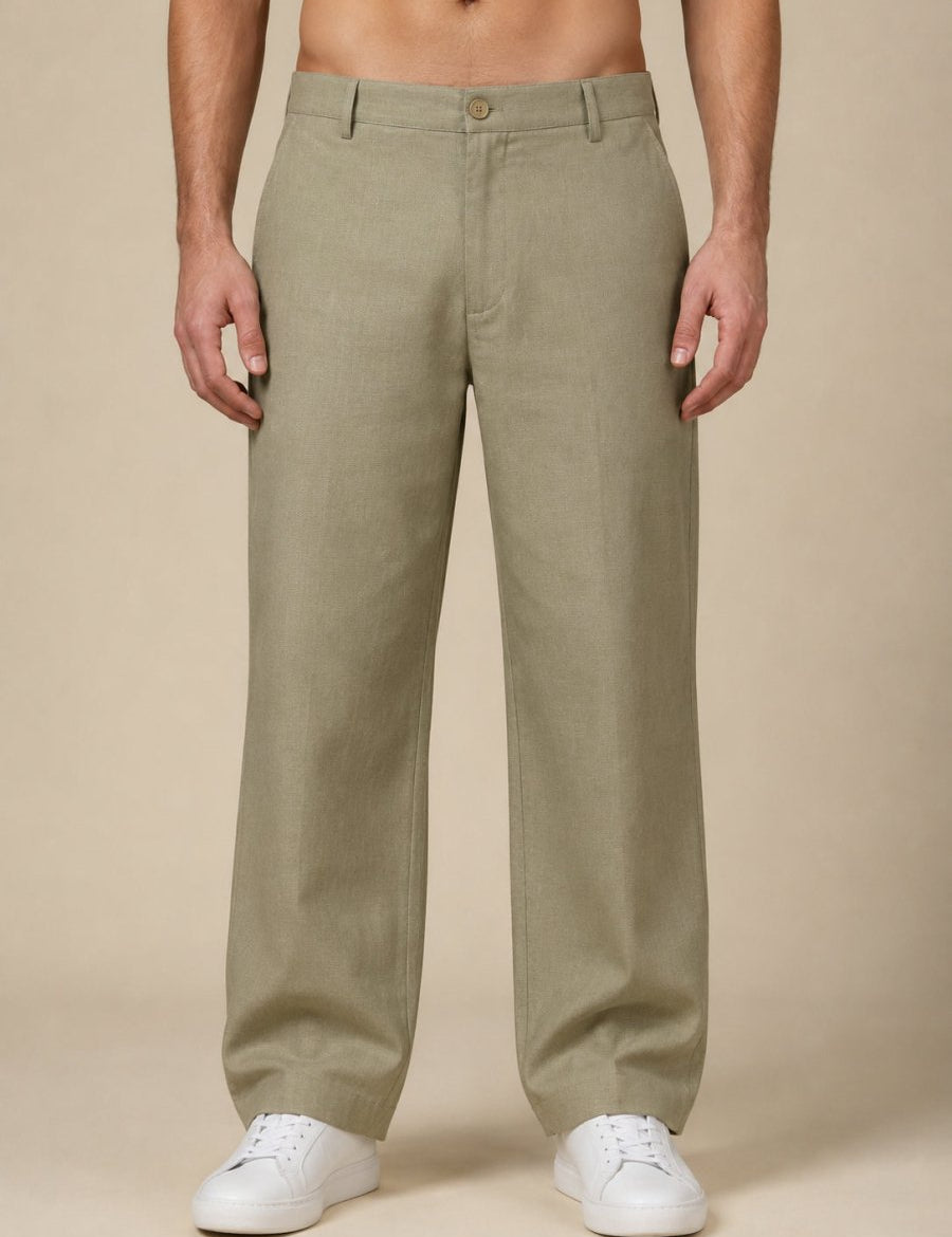 Linen Relaxed-Fit Regular Trousers for Men - INGP_308Pista_30