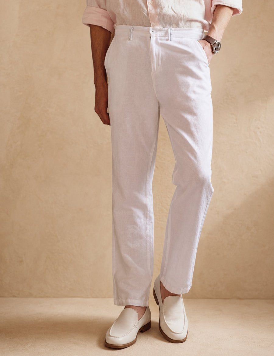 Linen Relaxed-Fit Regular Trousers for Men - GP_308White_30