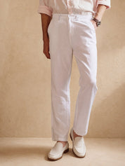Linen Relaxed-Fit Regular Trousers for Men - GP_308White_30