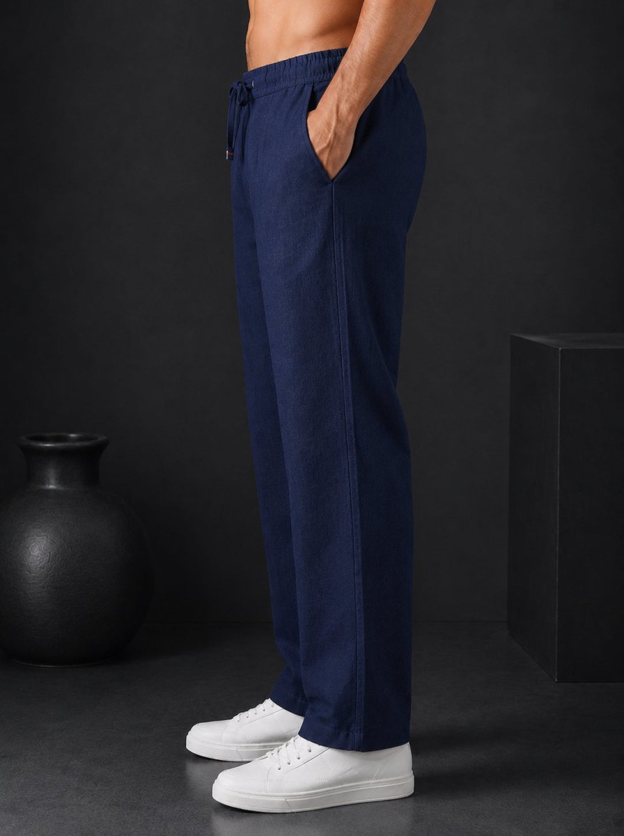 Linen Relaxed-Fit Regular Trousers for Men - INGP_306Navy_30