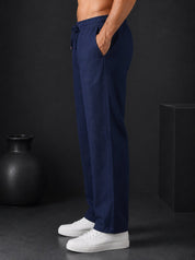 Linen Relaxed-Fit Regular Trousers for Men - INGP_306Navy_30