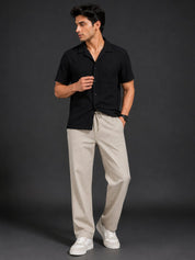 Linen Relaxed-Fit Regular Trousers for Men - INGP_306Cream_30