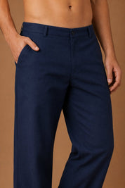 Linen Relaxed-Fit Regular Trousers for Men - INGP_308Navy_30