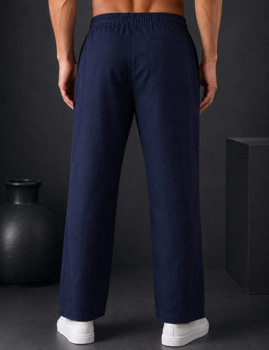 Linen Relaxed-Fit Regular Trousers for Men - INGP_306Navy_30