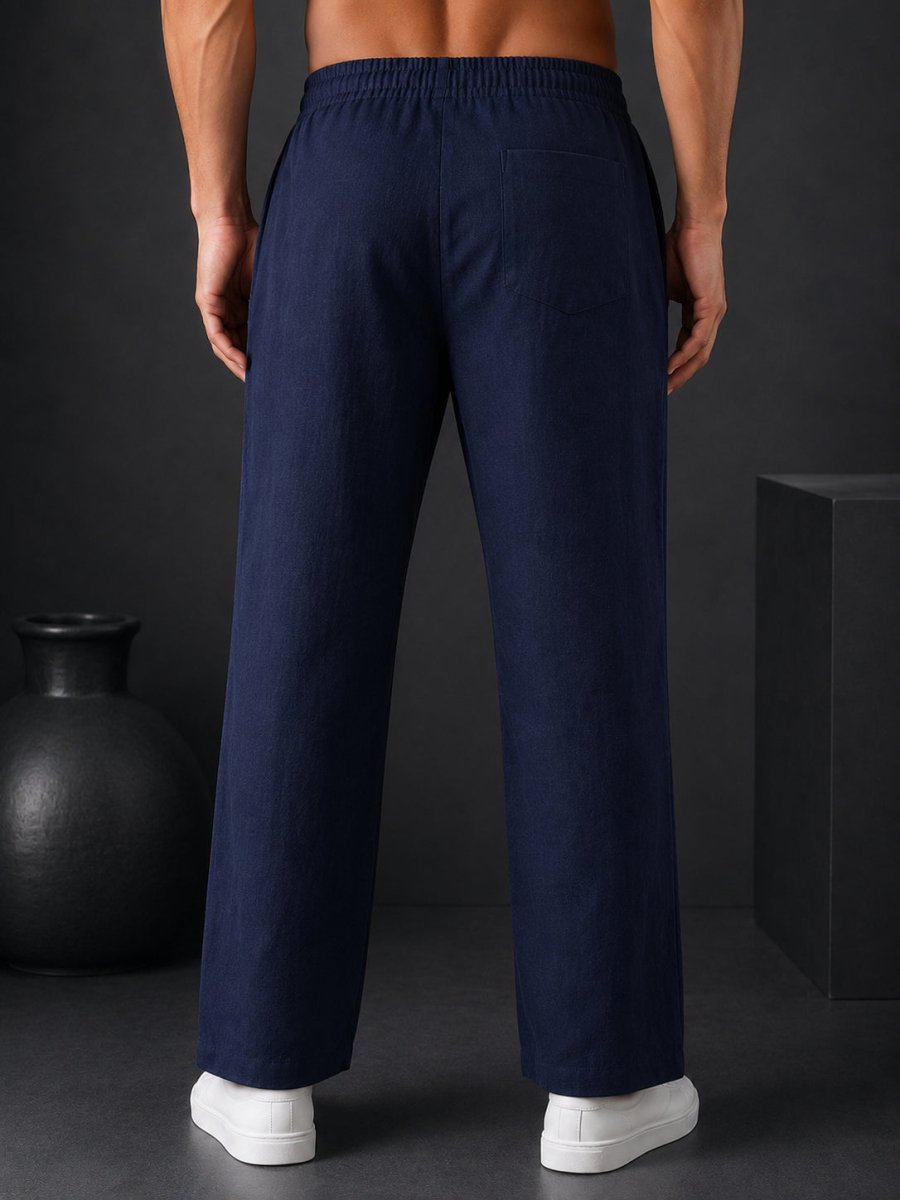 Linen Relaxed-Fit Regular Trousers for Men - INGP_306Navy_30