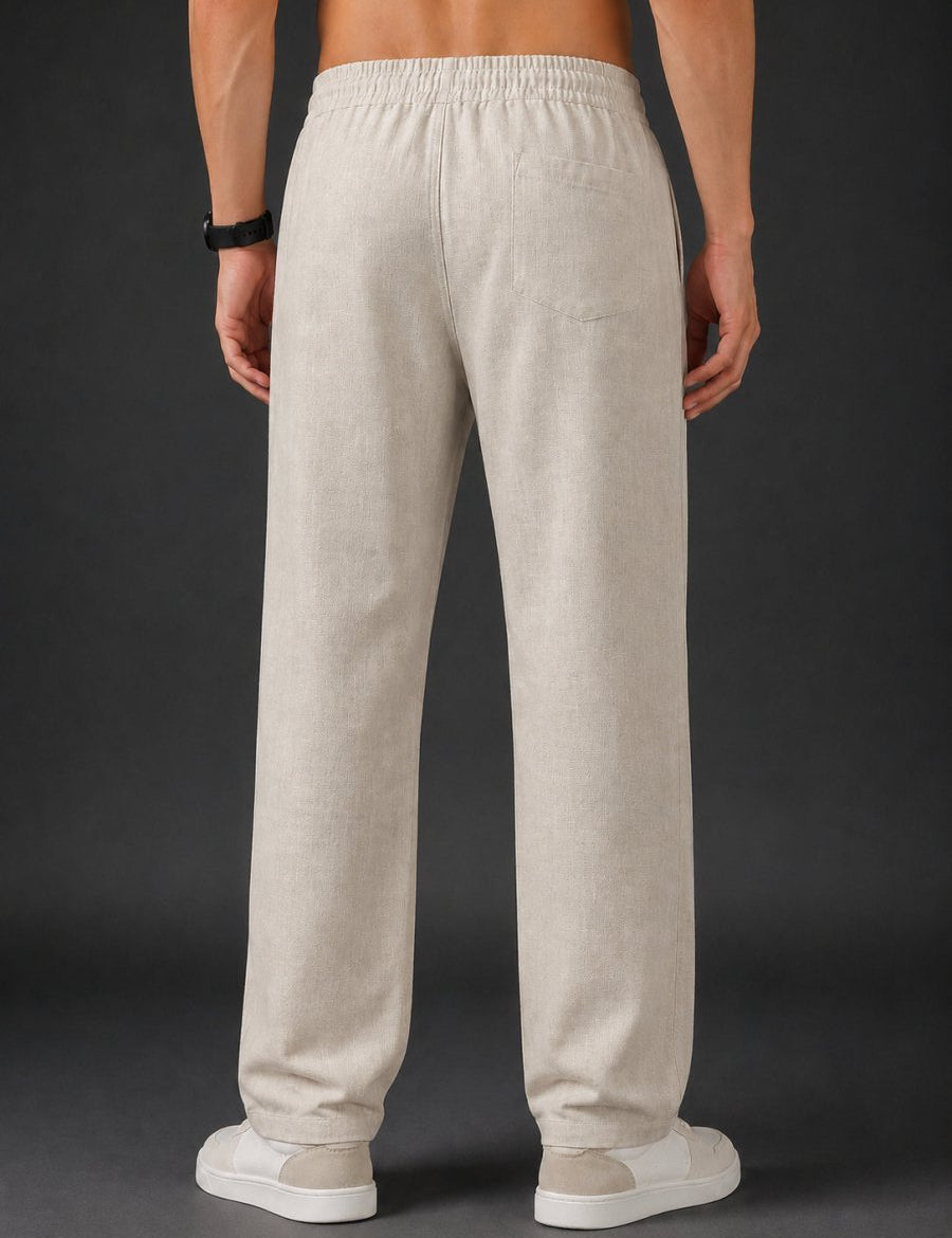 Linen Relaxed-Fit Regular Trousers for Men - INGP_306Cream_30