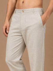 Linen Relaxed-Fit Regular Trousers for Men - INGP_308Beige_30