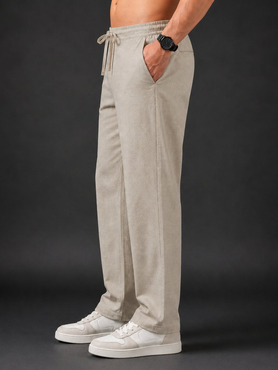 Linen Relaxed-Fit Regular Trousers for Men - INGP_306Cream_30