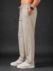 Linen Relaxed-Fit Regular Trousers for Men - INGP_306Cream_30