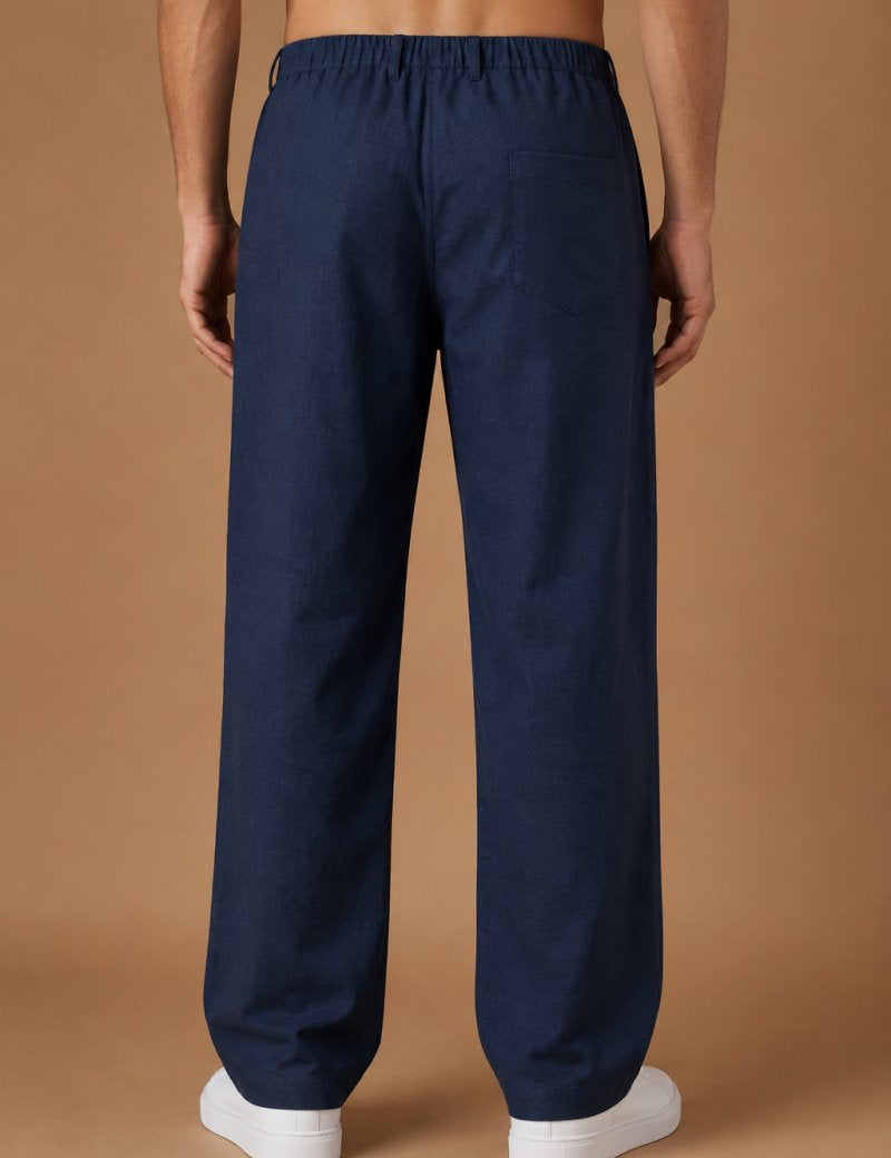 Linen Relaxed-Fit Regular Trousers for Men - INGP_308Navy_30