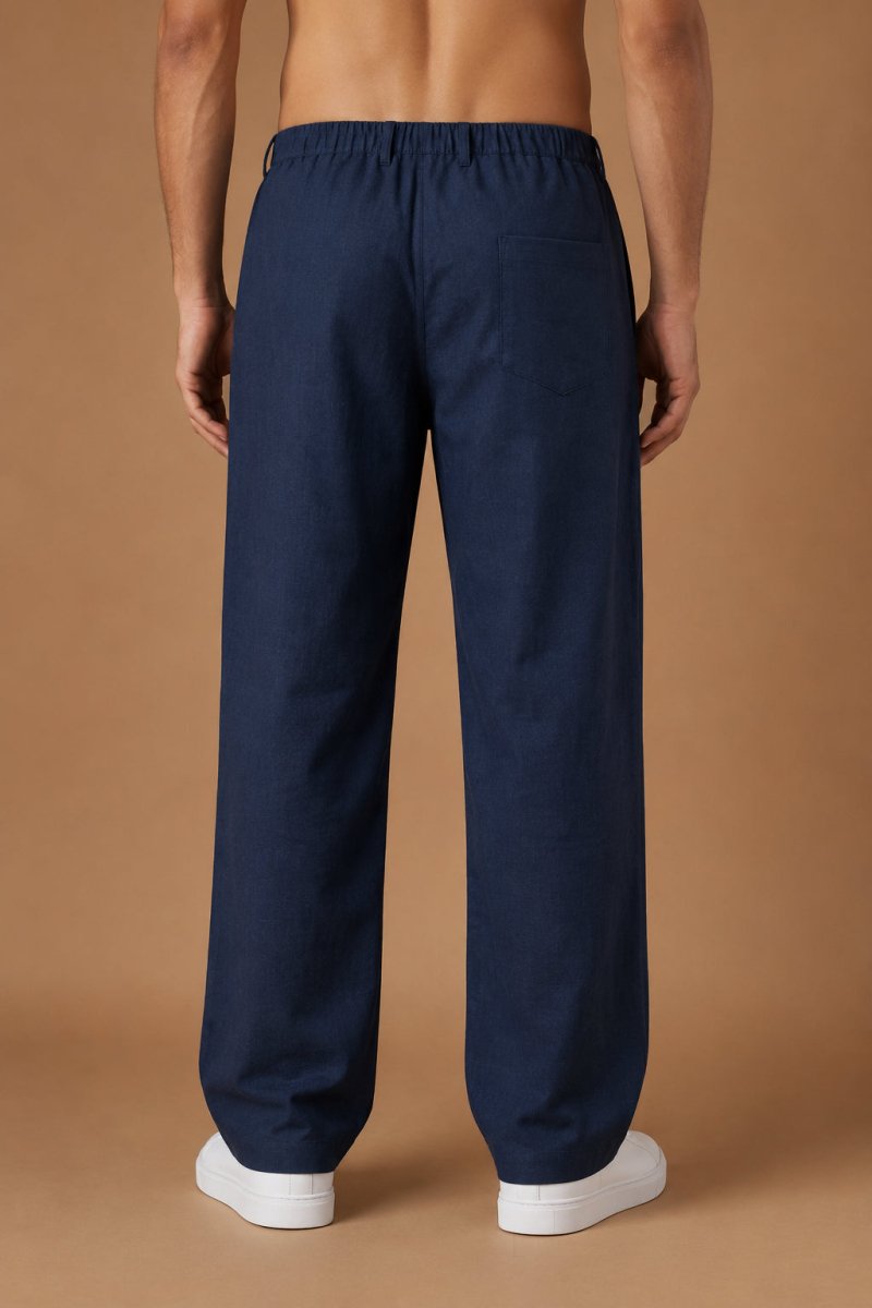 Linen Relaxed-Fit Regular Trousers for Men - INGP_308Navy_30