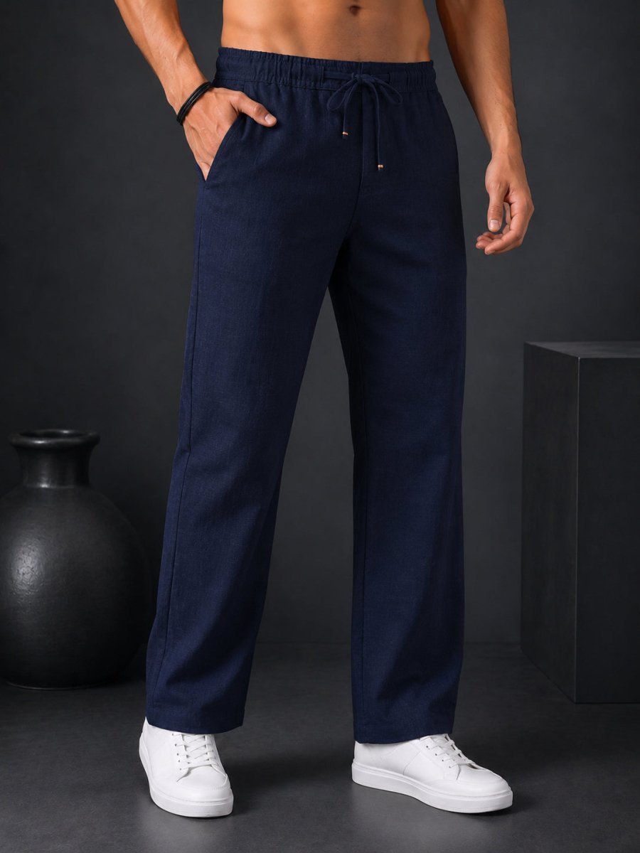Linen Relaxed-Fit Regular Trousers for Men - INGP_306Navy_30