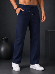 Linen Relaxed-Fit Regular Trousers for Men - INGP_306Navy_30