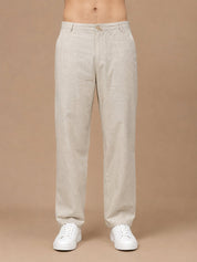 Linen Relaxed-Fit Regular Trousers for Men - INGP_308Beige_30