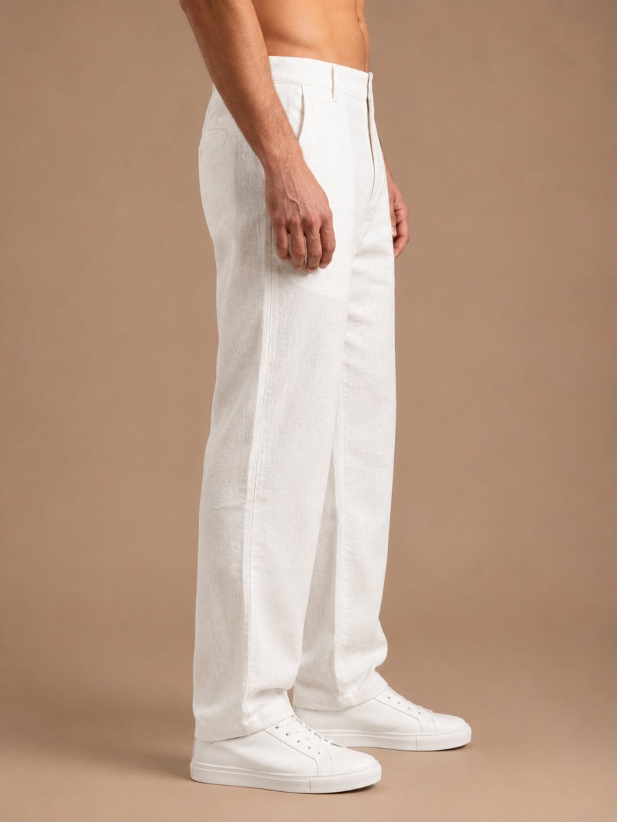 Linen Relaxed-Fit Regular Trousers for Men - INGP_308White_30