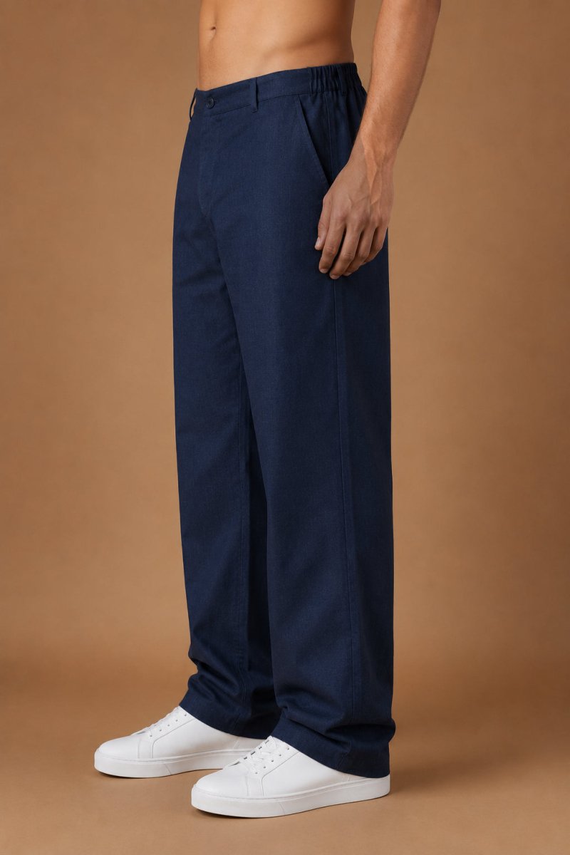 Linen Relaxed-Fit Regular Trousers for Men - INGP_308Navy_30