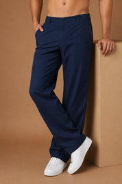 Linen Relaxed-Fit Regular Trousers for Men - INGP_308Navy_30