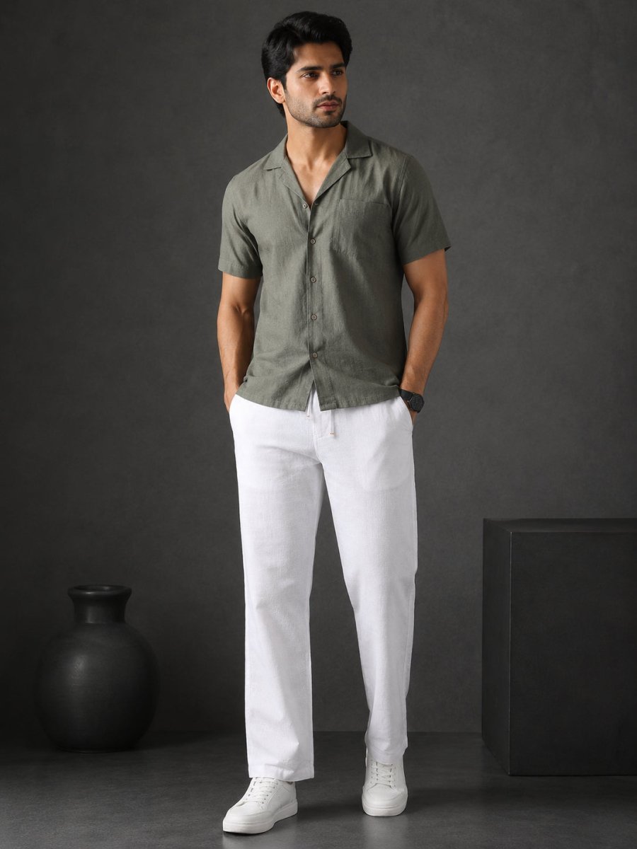 Linen Relaxed-Fit Regular Trousers for Men - INGP_306White_30