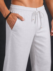 Linen Relaxed-Fit Regular Trousers for Men - INGP_306White_30