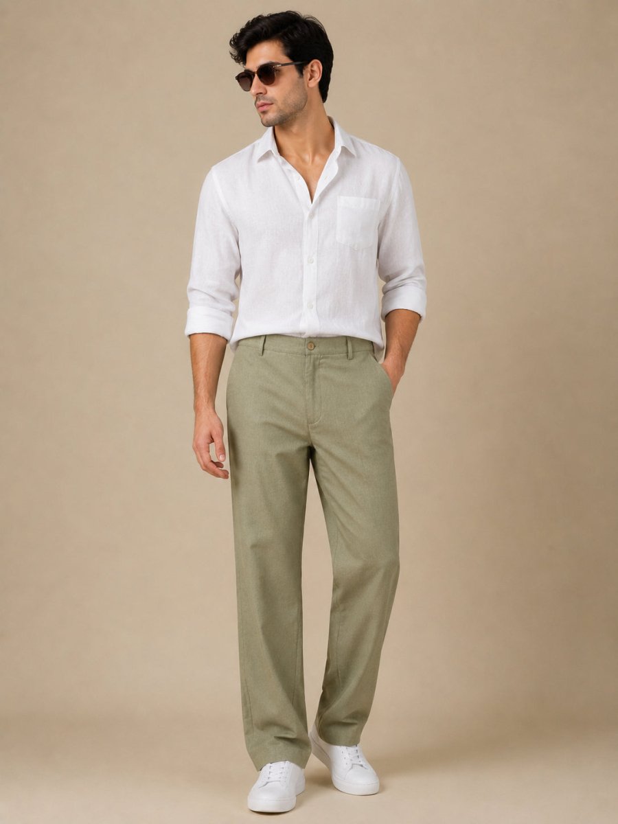 Linen Relaxed-Fit Regular Trousers for Men - INGP_308Pista_30