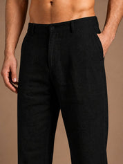 Linen Relaxed-Fit Regular Trousers for Men - INGP_308Black_30