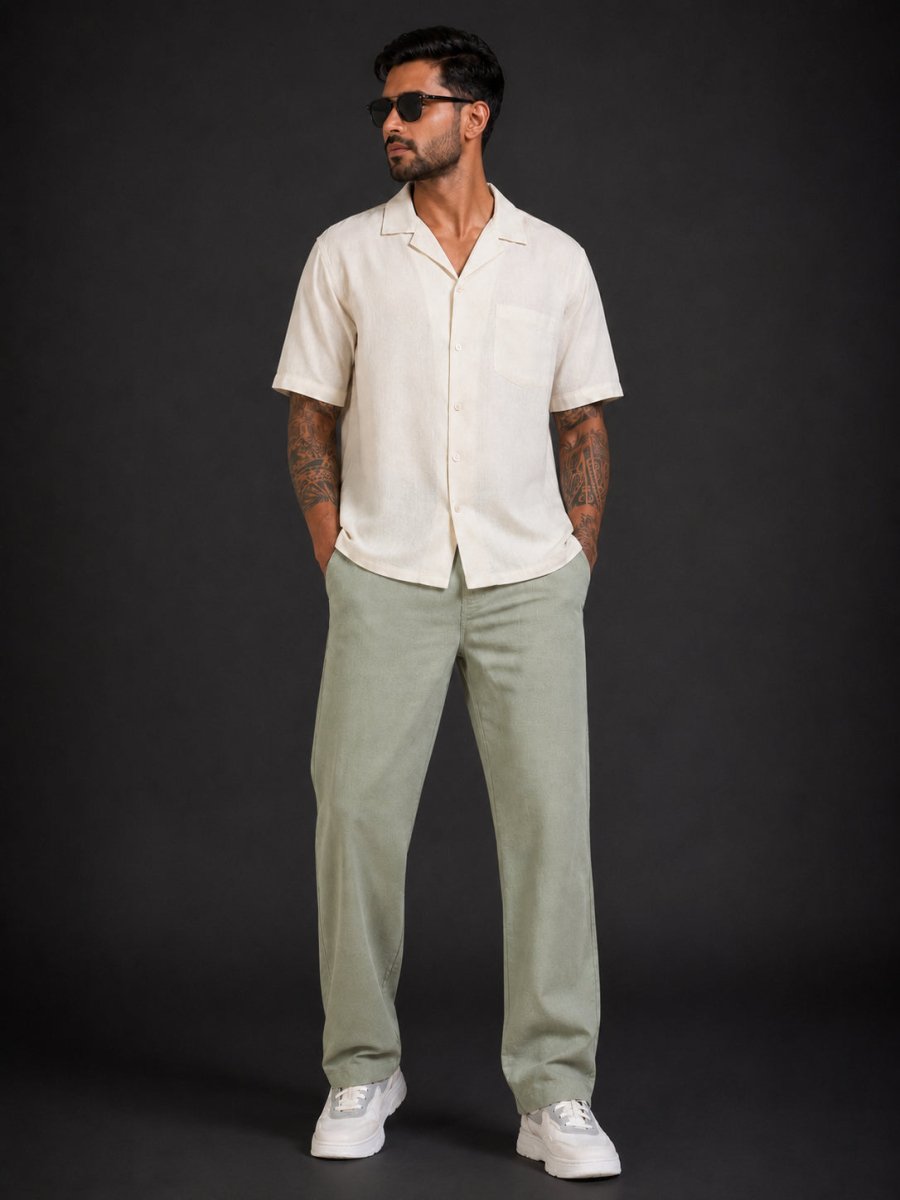 Linen Relaxed-Fit Regular Trousers for Men - INGP_306Pista_30