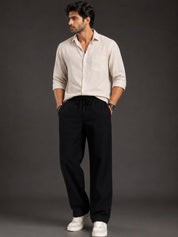Linen Relaxed-Fit Regular Trousers for Men - INGP_306Black_30
