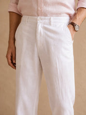 Linen Relaxed-Fit Regular Trousers for Men - GP_308White_30