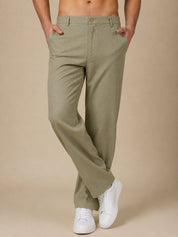 Linen Relaxed-Fit Regular Trousers for Men - INGP_308Pista_30