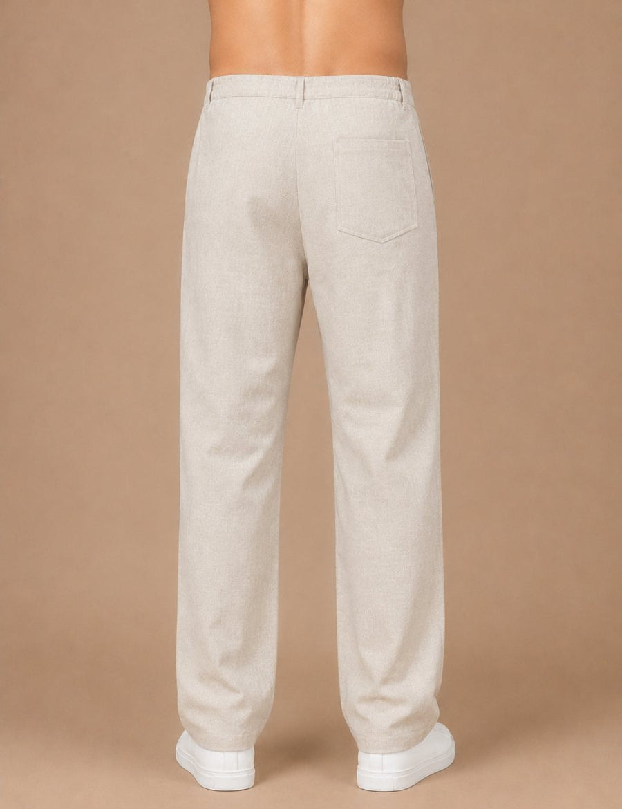 Linen Relaxed-Fit Regular Trousers for Men - INGP_308Beige_30