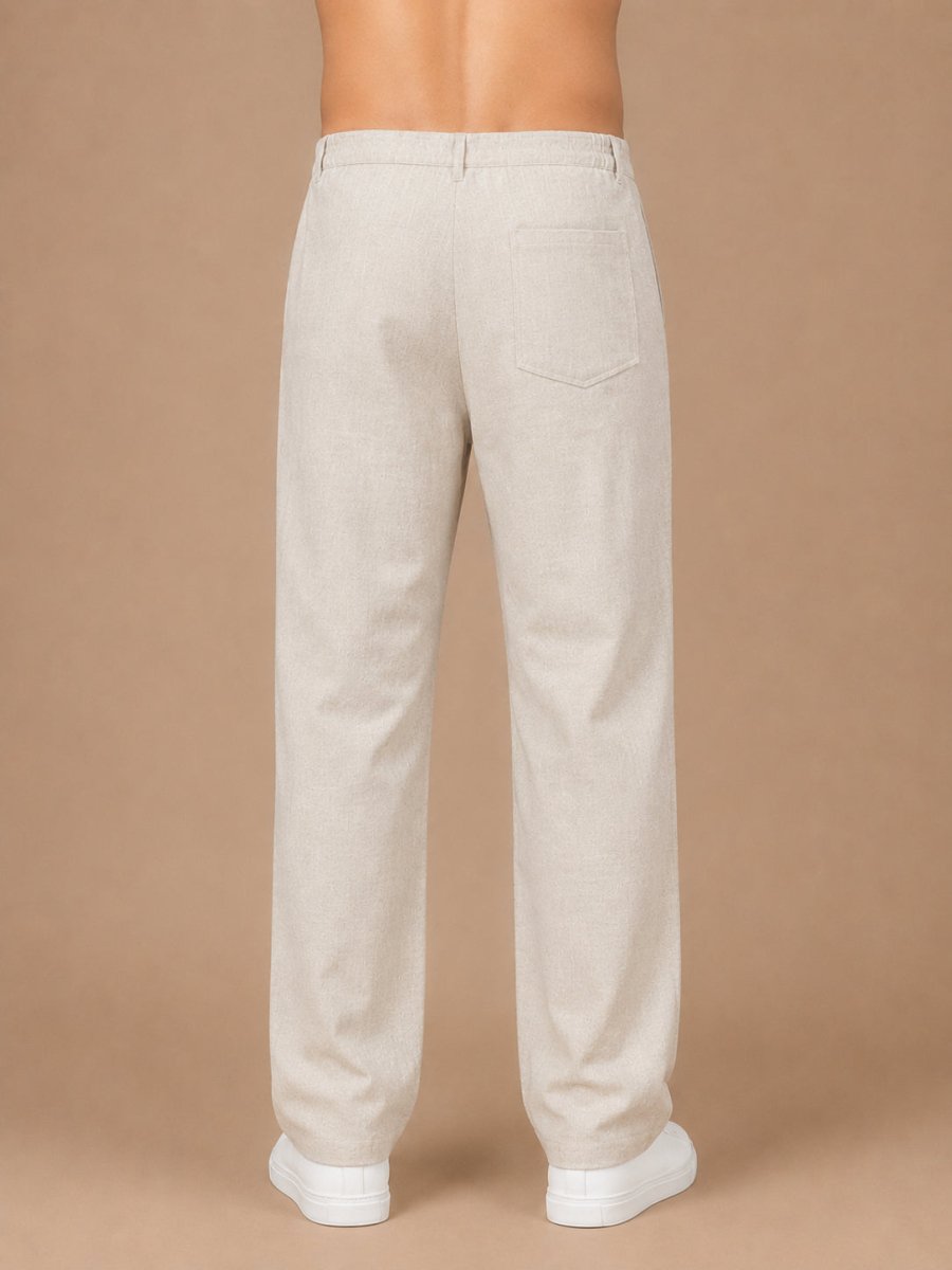 Linen Relaxed-Fit Regular Trousers for Men - INGP_308Beige_30