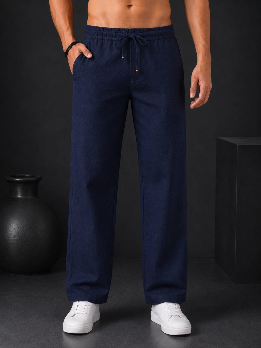 Linen Relaxed-Fit Regular Trousers for Men - INGP_306Navy_30