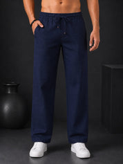 Linen Relaxed-Fit Regular Trousers for Men - INGP_306Navy_30