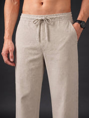 Linen Relaxed-Fit Regular Trousers for Men - INGP_306Cream_30