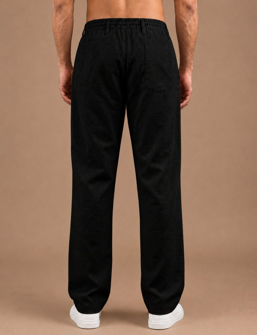 Linen Relaxed-Fit Regular Trousers for Men - INGP_308Black_30