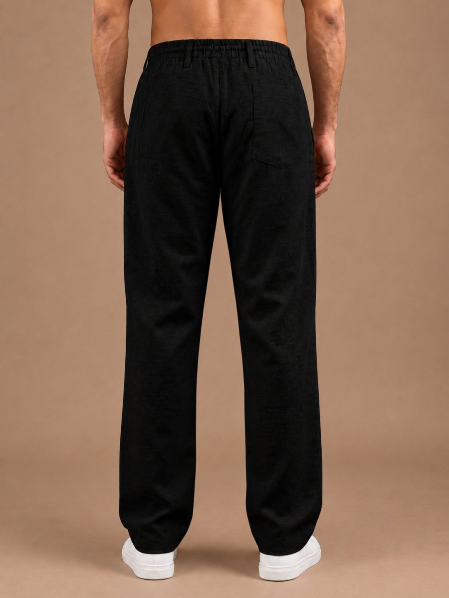 Linen Relaxed-Fit Regular Trousers for Men - INGP_308Black_30