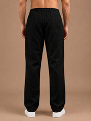 Linen Relaxed-Fit Regular Trousers for Men - INGP_308Black_30
