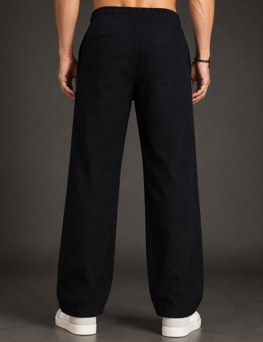 Linen Relaxed-Fit Regular Trousers for Men - INGP_306Black_30