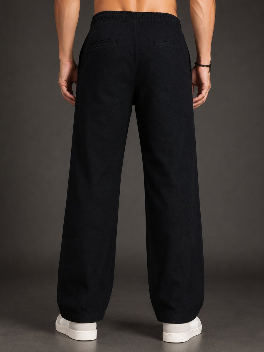 Linen Relaxed-Fit Regular Trousers for Men - INGP_306Black_30