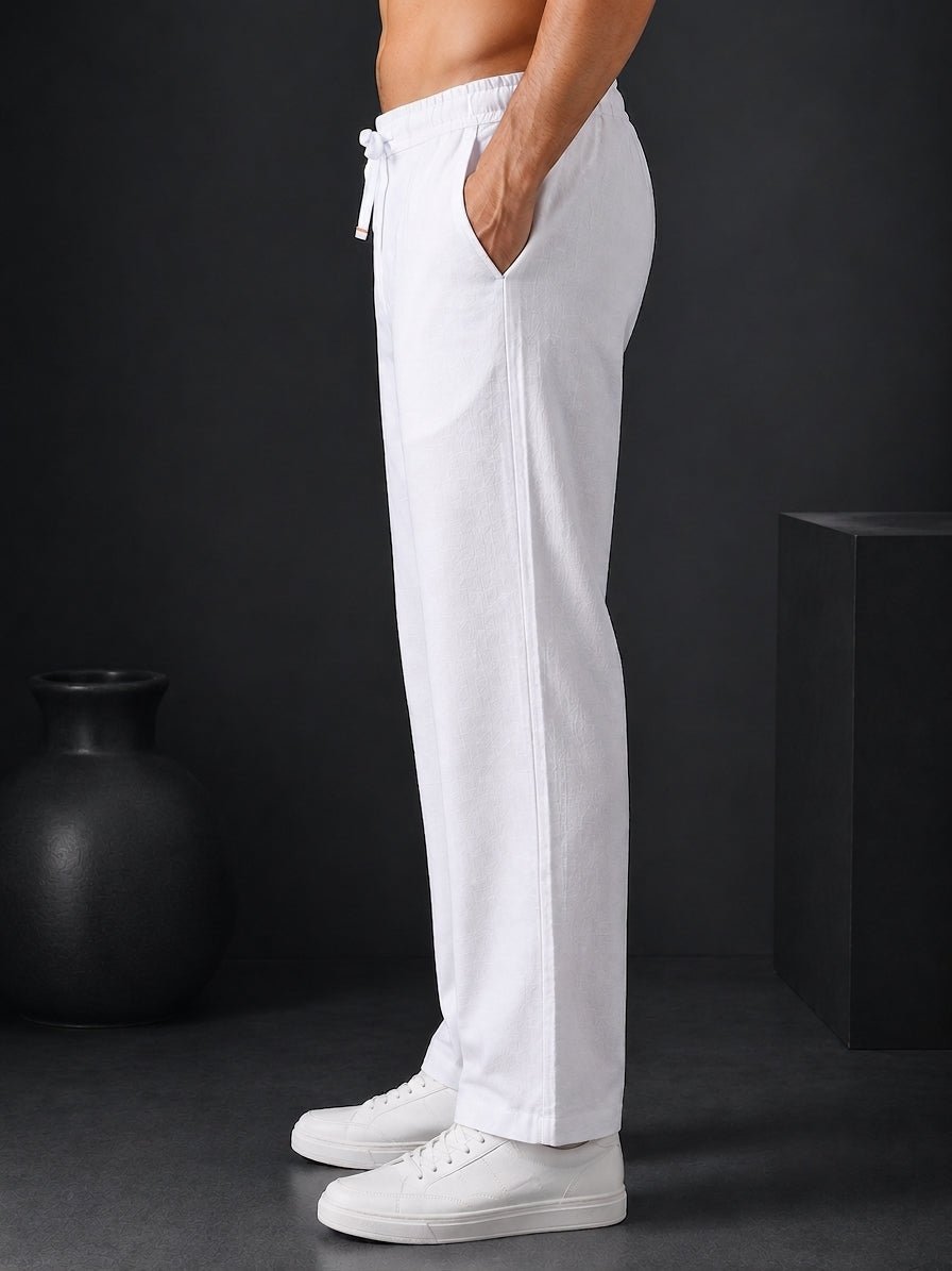 Linen Relaxed-Fit Regular Trousers for Men - INGP_306White_30