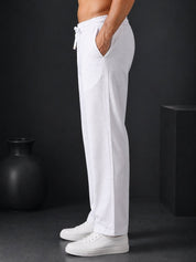 Linen Relaxed-Fit Regular Trousers for Men - INGP_306White_30