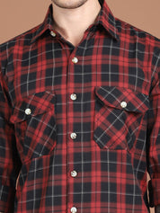 Maroon Checked Cotton Shirt for Men - SF_9030Maroon_S