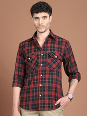 Maroon Checked Cotton Shirt for Men - SF_9030Maroon_S