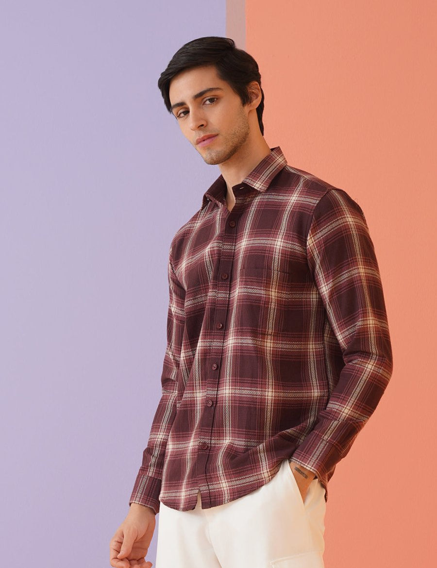 Maroon Checked Cotton Shirt for Men - SF_9012Maroon_S