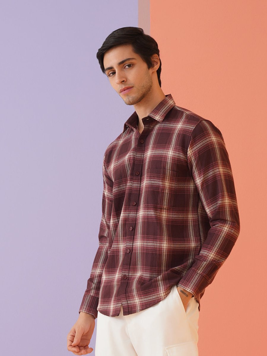Maroon Checked Cotton Shirt for Men - SF_9012Maroon_S