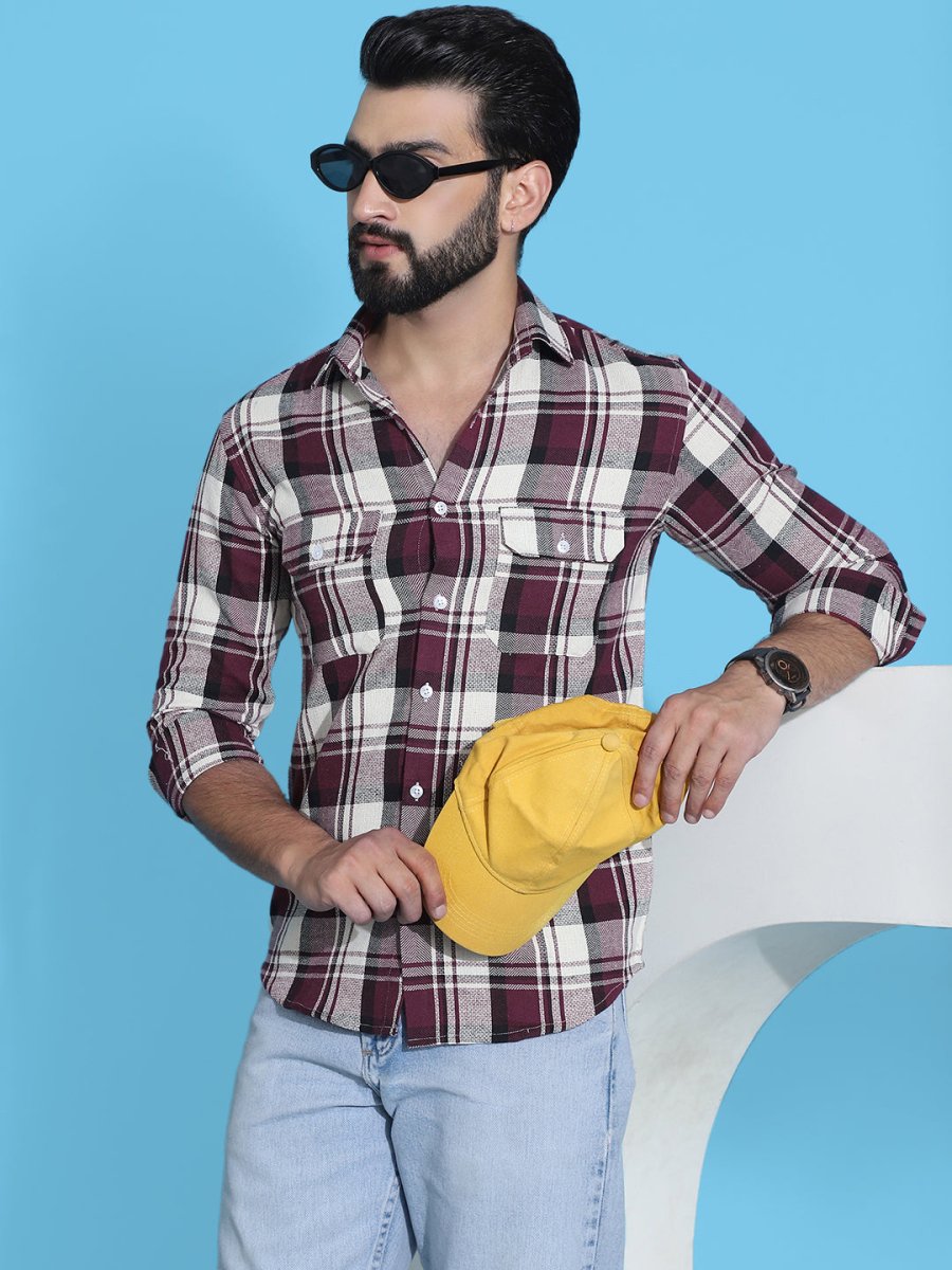 Maroon Checked Cotton Shirt for Men - SF_951Maroon_S