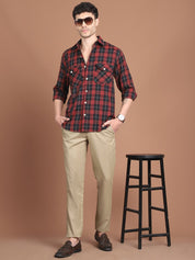 Maroon Checked Cotton Shirt for Men - SF_9030Maroon_S