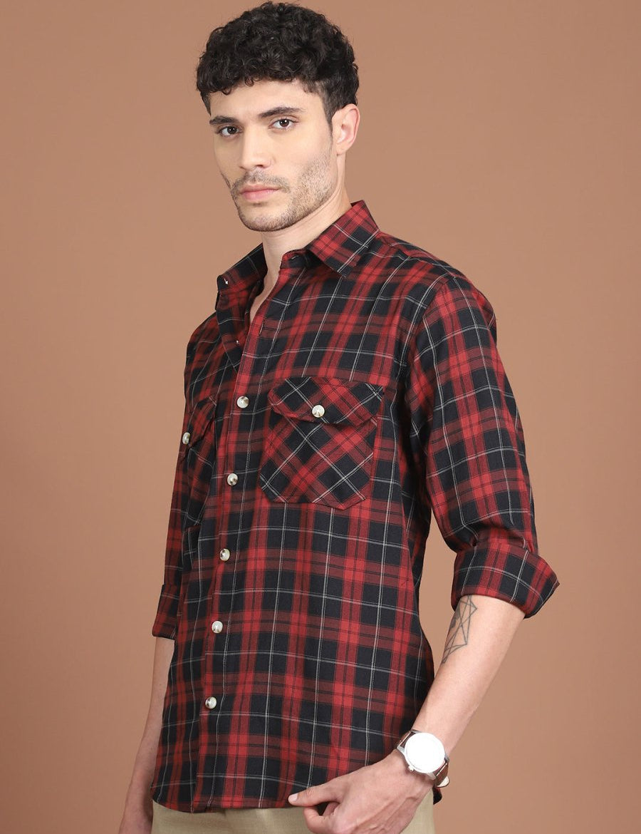 Maroon Checked Cotton Shirt for Men - SF_9030Maroon_S