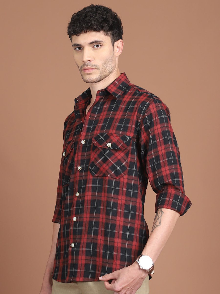 Maroon Checked Cotton Shirt for Men - SF_9030Maroon_S