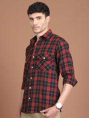 Maroon Checked Cotton Shirt for Men - SF_9030Maroon_S